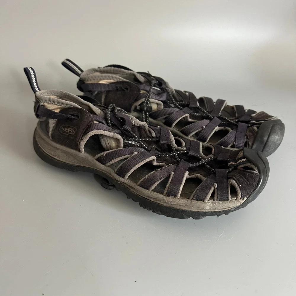 KEEN Whisper Sandals Mens 9.5 Brown Black Waterproof Hiking Water Shoes